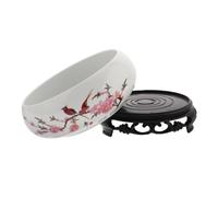 Toddmomy Hydroponic Flower Pot Ceramic Large Round Lotus Bowl with Plastic Riser Stand Indoor Planter for Bonsai and Succulent Home Office Decoration