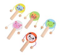 Toddmomy Lot De 5 Tambours à Main En Bois Pour Bébé Et Tout-petit, Hochets De Dessins Animés Multicolores, Jouets D'éducation Précoce, Coordination Œil-main, Jeu Musical Pédagogique