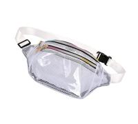Toddmomy Paquet Banane Imperméable en PVC Blanc Fermeture à Double Zip, Maille Semi-Transparente, Bandoulière Réglable pour Randonnée et Promenade la Plage