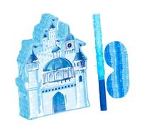 Toddmomy Pinata Château de Noël Bleu Glacé Décoration Suspendue avec Bâton et Cache-œil Jeu Anniversaire Garçon Fille Accessoire Fête Princesse