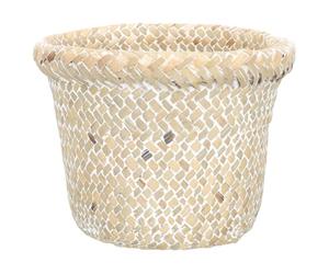 Toddmomy Poubelle Tressée à Main Blanche, Panier Rangement Rustique | Vannerie Tressée, Usage Chambre et Bureau, Format Compact Réutilisable, Finition Délicate