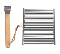 Toddmomy Support D'extrémité de Four Robuste en Acier Inoxydable Poignée en Bois, Grill à Saucisses Facile à Transporter pour Jardin et Voyage