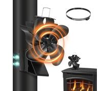 Todeco 2 en 1 Ventilateur Poele à Bois Magnétique, Alimenté à la Chaleur Ventilateur Cheminée, Fixe sur tuyau, Ventilateur de poêle Silencieux pour Cheminée/Poêle à Bois/Gas/Bûches