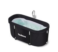 Todeco Baignoire Pliable Adulte, Grand Baignoire Portable Mobile pour Douche et SPA, pour Petite Salle de Bain, Trempage Autoportante renforcée pour bain de glace chaud, 120x55x50cm (noir)