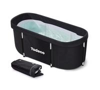 Todeco Baignoire Pliable Adulte, Grand Baignoire Pour SPA Portable Mobile pour Douche, Pliante SPA Baignoire pour Petite Salle de Bain, Trempage Autoportante Baignoire, 136x57x57cm (noir)