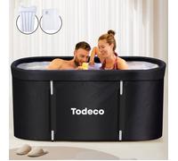 Todeco Baignoire Pliable Adulte, Grand Baignoire Pour SPA Portable Mobile pour Douche, Pliante SPA Baignoire pour Petite Salle de Bain, Trempage Autoportante Baignoire, 136x57x57cm (noir)