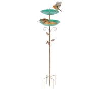 Todeco Bain d'oiseaux Double Couche, 2 en 1 Abreuvoir & Mangeoire avec Base à 5 Griffes, Bol de Bain pour Oiseaux Sauvages sur Pied, pour Décoration de Jardin, Cour, Pelouse
