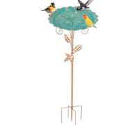 Todeco Bain d'oiseaux pour l'extérieur, Abreuvoir Oiseaux Exterieur sur Pied,Mangeoire Oiseaux Sauvage Décoration en Fonte pour Le Jardin avec Pieu d'acier à Cinq Griffes