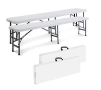 Todeco Banc pliant 183×43×30 cm – Plastique robuste, pliable en deux, Pack de 2, Blanc