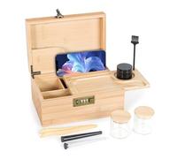 Todeco Boîte de Rangement en Bambou avec Serrure à Combinaison, Broyeur | 2 Bocaux en Verre, 2 Tubes à Essai, Pince, Brosse, Poignée Renforcée, Plateau Coulissant Amovible, Compartiments Modulables