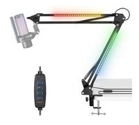 Todeco Bras Micro avec Lumière RGB, Suspension Supports de Microphone Réglable avec Support de Bureau, télécommande, Adaptateur 3/8", pour Jeux/Studio/Youtuber/Podcasting