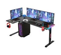 Todeco Bureau d'angle, Bureau en L Bureau Gaming LED 160 x 100cm, Grande Bureau Gamer avec Porte-gobelet et Crochet pour Casque