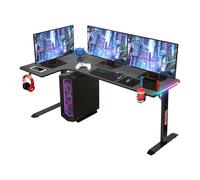 Todeco Bureau d'angle, Bureau en L Bureau Gaming LED 160 x 100cm, Grande Bureau Gamer avec Un Plateau en Fibre de Carbone, avec Porte-gobelet et Crochet pour Casque