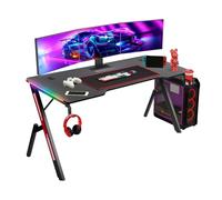 Todeco Bureau Gaming LED 160 x 60cm, Grande Bureau Gamer avec Un Plateau en Fibre de Carbone, Ergonomic Bureau avec Tapis de Souris, Porte-gobelet et Crochet pour Casque