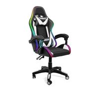 Todeco Chaise Gaming Massage avec Lumière LED Fauteuil de Bureau Pivotant Ergonomique Dossier Haut Dossier et Hauteur de Siège Règlable Chaise Gamer avec Appui-Tête Massage Support Lombaire, Blanc