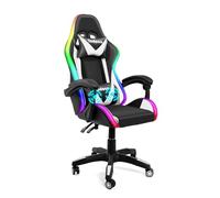 Todeco Chaise Gaming Massage avec Lumière LED Fauteuil de Bureau Pivotant Ergonomique Dossier Haut Dossier et Hauteur de Siège Règlable Chaise Gamer avec Appui-Tête Massage Support Lombaire, Blanc