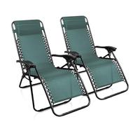 Todeco - Chaise Longue Inclinable, Transat en Textilène de Jardin - Charge maximale: 100 kg - Matériau: Textilène - 165 x 112 x 65 cm, Vert, avec Coussin, Textilène, Pack de 2