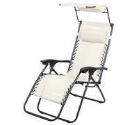 Todeco Chaise Longue Transat Jardin Plein Air, Transat de Plage Pliable avec Pare Soleil, Bain de Soleil avec Repose-tête, d’accoudoirs Réglables, Camping en Respirantes Textilène, Beige Clair