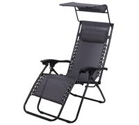 Todeco Chaise Longue Transat Jardin Plein Air, Transat de Plage Pliable avec Pare Soleil, Bain de Soleil avec Repose-tête, d’accoudoirs Réglables, Camping en Respirantes Textilène, Gris