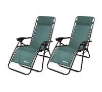 Todeco Chaise Longue Transat Jardin Plein Air, Transat de Plage Pliable, Bain de Soleil avec Repose-tête, d’accoudoirs Réglables, Lot de 2 Chaise de Camping en Respirantes Textilène, Vert
