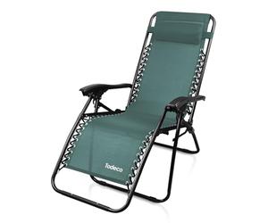 Todeco Chaise Longue Transat Jardin Plein Air, Transat de Plage Pliable, Bain de Soleil avec Repose-tête, d’accoudoirs Réglables, Chaise de Camping en Respirantes Textilène, Vert