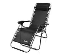 Todeco Chaises Longues Zéro Gravité, Fauteuils Relax de Jardin Pliables en Textilène Respirant avec Repose-Tête, Dossier Inclinable Multiposition, Bain de Soleil Terrasse Balcon Piscine, Noir