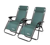 Todeco Chaises Longues Zéro Gravité Lot de 2, Fauteuils Relax de Jardin Pliables en Textilène Respirant avec Repose-Tête, Dossier Inclinable Multiposition, Bain de Soleil Terrasse Balcon Piscine, Vert