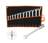 Todeco cle a cliquet, clé plate à cliquet, 12pcs cles plate 8-19mm métrique, robuste et facile à ranger pour le bricolage, les réparations de vélos et de voitures