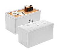 Coffre de Rangement Todeco 2 en 1 Couvercle Similicuir Banc 80L Blanc