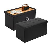 Todeco Coffre de Rangement avec 2 en 1 Couvercle, Banc de Rangement Pliable Similicuir, Ottoman avec Espace de Stockage, Pouf Rangement Interieur 80L pour Salon Chembre, Noir