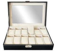 Todeco - Coffret à Montres, Boite pour Montres et Bracelets, Noir/Beige, 12 montres et vitre, Dimensions: 30 x 20 x 8 cm Noir