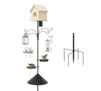 Todeco Crochet de Berger de Jardin avec Garde-Rat, Support pour Nichoir | 2 Plateaux d'alimentation, 4 Crochets, Réglable, Base à 5 Pointes, pour Lanternes, Plantes, Mangeoires à Oiseaux, 233 cm