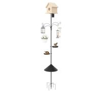 Todeco Crochet de Berger de Jardin, Support pour Nichoir, 233 cm | 4 Crochets, 2 Plateaux d'alimentation, Garde-rat, Réglable, Base à 5 Pointes, pour Lanternes, Plantes, Mangeoires à Oiseaux