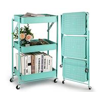 Todeco Desserte à roulettes Pliante, Chariot Mobile à 3 Niveaux, Chariot de Cuisine, Pas d'assemblage, 46 x 29 x 78 cm, pour Cuisine, Bureau, Salle de Bain, Vestiaire (Vert)