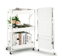 Todeco Desserte à roulettes Pliante, Chariot Mobile à 3 Niveaux, Chariot de Cuisine, Pas d'assemblage, 46 x 29 x 78 cm, pour Cuisine, Bureau, Salle de Bain, Vestiaire (Blanc)