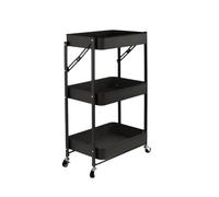 Todeco Desserte a roulettes Pliante, Chariot Mobile a 3 Niveaux, Chariot de Cuisine, Pas d'assemblage, 46 x 29 x 78 cm, pour Cuisine, Bureau, Salle de Bain, Vestiaire, Noir