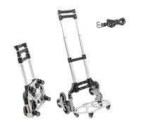Todeco Diable Pliant Léger en Aluminium à 10 Roues, Chariot Demenagement Pliable avec Cordes d'expansion, Réglage en Hauteur, 4x Quatre Roues Universelles, Chariot de Transport Charge 80kg