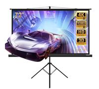 Todeco Écran de Projection sur Pied 72 Pouces, Portable Pliable, Écran pour projecteur avec trépied, 160 x 90 cm, Formats 16:9, HD 4K 3D, Noir