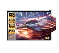 Todeco Écran de Projection 84 Pouces, Écran Projecteur Manuel Enroulable | Formats 4:3, 16:9, compatible Full HD, 4K, 3D, auto-verrouillage, hauteur réglable, fixation mur ou plafond, home, bureau