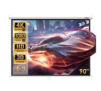 Todeco Écran de Projection 90 Pouces, Manuel Enroulable, Fixation Mur ou Plafond, pour Home Cinéma et Entreprise, 137 x 183 cm, Formats 4:3, HD 4K 3D