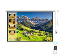 Todeco Écran de Projection Moteur 84 Pouces, Écran de Moteur avec télécommande, Fixation Mur ou Plafond, pour Home Cinéma et Entreprise, 128 x 170 cm, Formats 4:3, HD 4K 3D