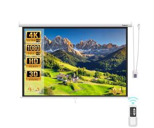 Todeco Écran de Projection Motorisé 84 Pouces, Écran Projecteur Électrique | Télécommande ou Commande filaire, Formats 4:3, 16:9, Compatible Full HD, 4K, 3D, Fixation Mur ou Plafond, pour Home, Bureau