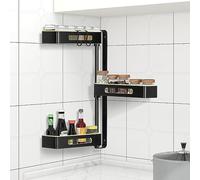 Todeco Étagère à Epices, Rotatif à 180°, Réglable en hauteur, Présentoir à épices à 3 Niveaux, Étagère de Cuisine Murale, sans Poinçon, Aluminium, Pour Cuisine, Salle De Bain (Vert)