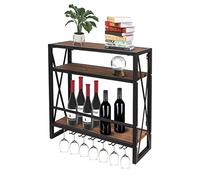 Todeco Étagère à Vin Murale avec Porte-Verres, 12 Bouteilles, Casier à Vin | 3 étagères, support pour 14 verres, cadre en métal, charge 50 kg, idéal cuisine, salle à manger et bar