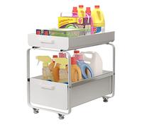 Todeco Étagère de Rangement Sous évier, Organisateur de Cuisine à 2 Niveaux Rangement Sous évier, Coulissant Organiseur pour Cuisine Armoire Salle de Bain, Acier au carbone (Blanc)
