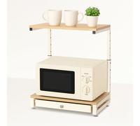 Todeco Etagere Micro Onde Etagere Micro Ondes Extensible avec tiroir | Support pour Micro-Ondes à 2 Niveaux, 35x50x(38-60)cm, résistant et Durable Couleur crème