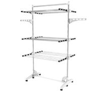 Todeco Etendoir à Linge, Etendage à Linge, 3 étagères, Noir/Blanc, avec ailes et barre supérieure, Matériau: Tubes en acier inoxydable