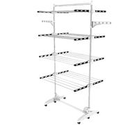 Todeco - Etendoir à Linge, Etendage à Linge - Matériau: Tubes en Acier Inoxydable - Charge maximale: 3 kg par Barre de Support - 4 étagères, Noir/Blanc, avec Ailes et Barre supérieure