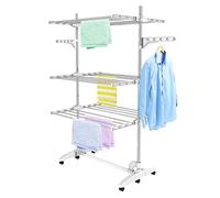Todeco - Etendoir à Linge, Etendage à Linge - Matériau: Tubes en acier inoxydable - Charge maximale: 2,72 kg par barre de support - 3 étagères, Blanc, avec ailes