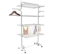 Todeco - Etendoir à Linge, Etendage à Linge - Matériau: Tubes en acier inoxydable - Charge maximale: 3 kg par barre de support - 4 étagères, Blanc, avec ailes et barre supérieure
